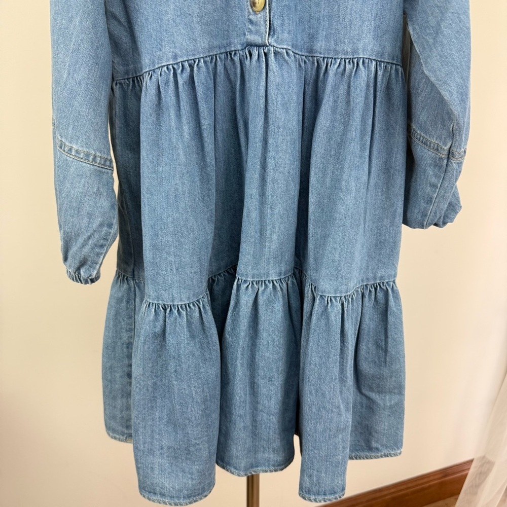 💋Zara Kids Blue Denim Dress with White Lace Collar size 7 - Picture 4 of 7